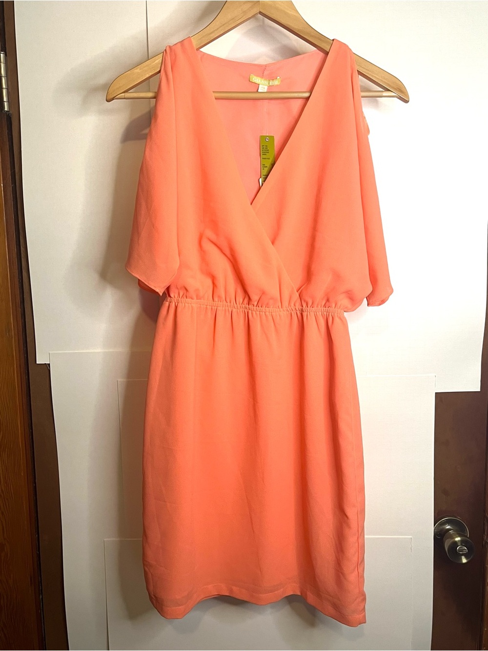 NWT Gianni Bini Women’s Size XS Chantelle Cold-Shoulder Mini Dress in Peach Fuzz